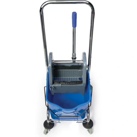 Тележка уборочная BRABIX, 1 съемное ведро 25 л, механический отжим, корзина, металлический каркас, синяя, 601498 - МСК «Форвард»