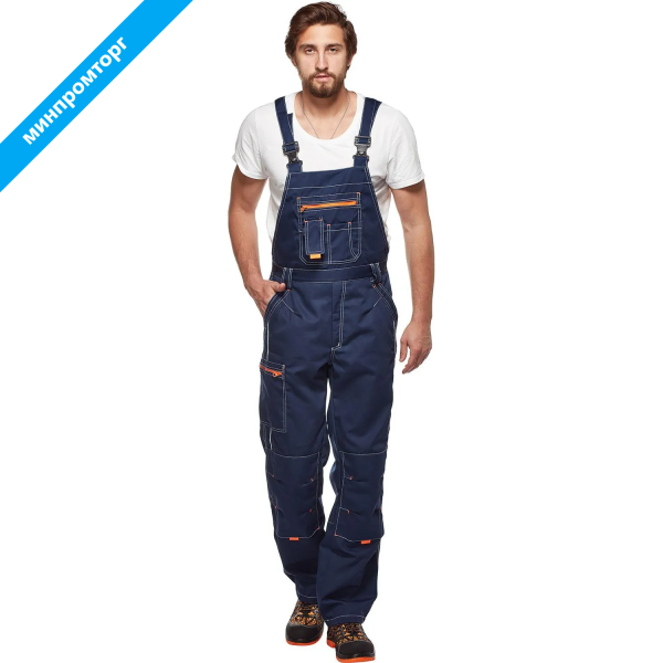 Полукомбинезон рабочий летний мужской л34-ПК со светоотражающим кантом синий (размер 96-100 (48-50), рост 170-176) 1724741 минпромторг