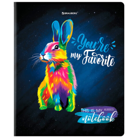 Тетрадь А5, 48 л., BRAUBERG, скоба, клетка, матовая ламинация, выборочный лак, "Animals Pop-Art" (микс в спайке), 404374 - МСК «Форвард»