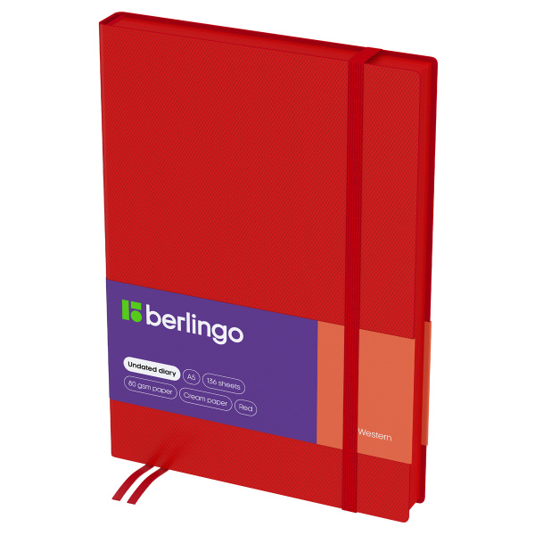 Ежедневник недатированный, А5, 136л., кожзам, Berlingo "Western", красный, с резинкой 369086 - МСК «Форвард»