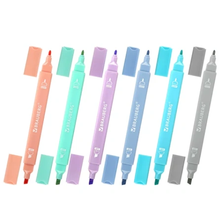 Набор текстовыделителей двусторонних 6 ПАСТЕЛЬНЫХ ЦВЕТОВ, BRAUBERG "Macaroon", линия 1-5 мм, 152513 - МСК «Форвард»