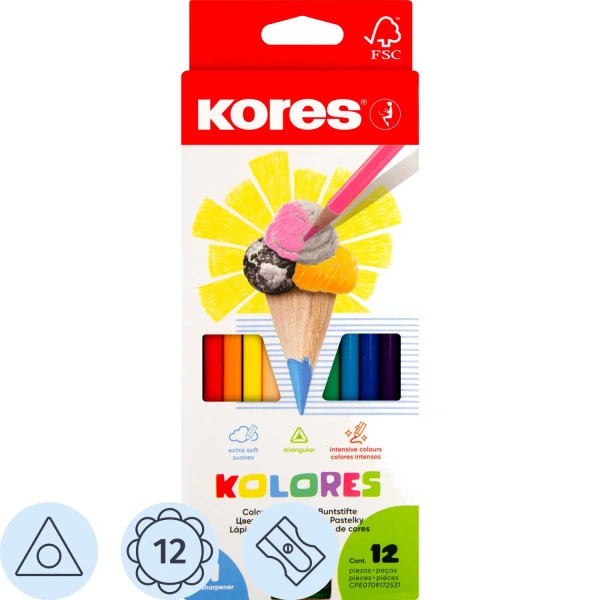Карандаши цветные Kores Kolores 12 цв трёхгранные + точилка 93312.01 128902 - МСК «Форвард»