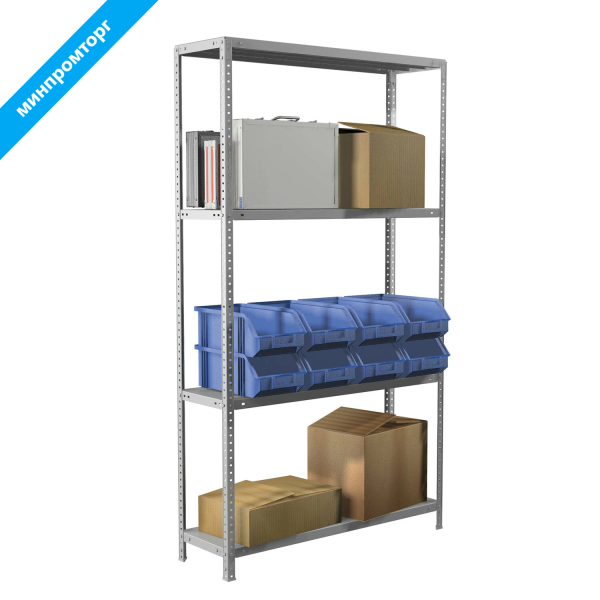 Стеллаж металлический BRABIX MS KD-180/40-4, (в1800*ш1000*г400мм), 4 полки, сборная стойка, 291115 S