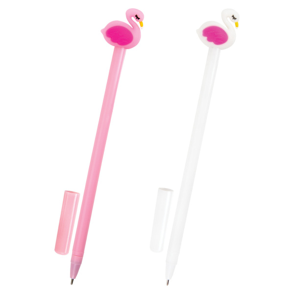 Ручка с топпером шариковая ЮНЛАНДИЯ "Лебедь", корпус ассорти, СИНЯЯ, узел 0,7мм, КОМПЛЕКТ 12шт 143801