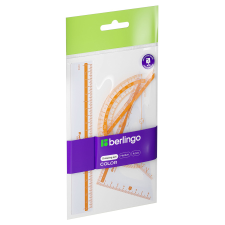 Набор чертежный средний Berlingo "Color" (треуг. 2шт., линейка 20см, транспортир), прозрачный ассорти RS_30304 271115 - МСК «Форвард»