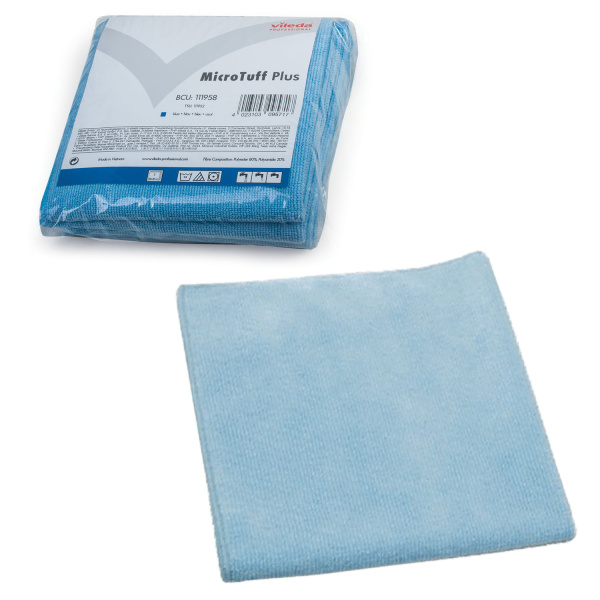 Салфетка VILEDA "МикроТаффПлюс", КОМПЛЕКТ 5шт, микрофибра, голубые, 38*38см, 111958 602091