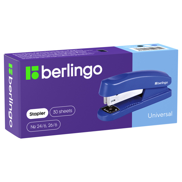 Степлер №24/6, 26/6 Berlingo "Universal" до 30л., пластиковый корпус, ассорти H3101 103963 - МСК «Форвард»