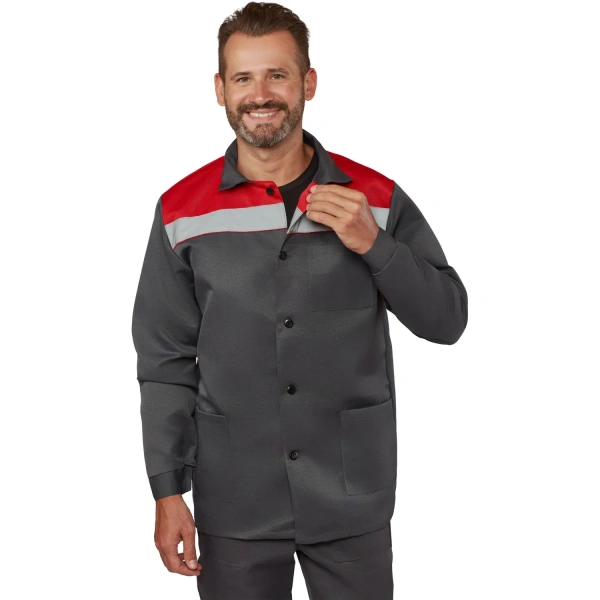 Костюм рабочий летний мужской л16-КБР с СОП серый/красный (размер 112-116 (56-58), рост 182-188) 1909513 - МСК «Форвард»