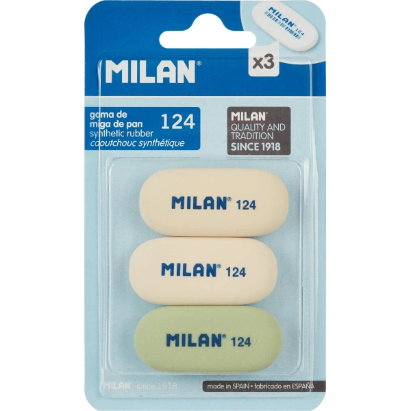 Ластик Milan 124 овальный НАБОР 3шт 49x23x9 из синтетического каучука блистер BMM9203 973165 - МСК «Форвард»