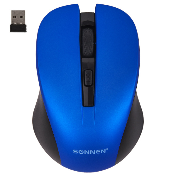 Мышь беспроводная с бесшумным кликом SONNEN  V18, USB, 800/1200/1600 dpi, 4 кнопки, синяя,513515