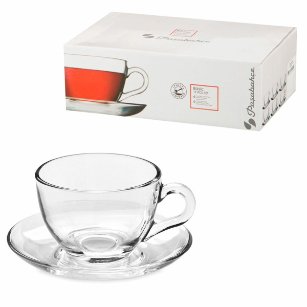 Набор чайный BASIC на 6 персон (6 кружек 215мл, 6 блюдец), стекло, PASABAHCE, 97948 601317