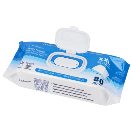 Салфетки влажные для ухода за лежачими больными и интимной гигиены 80 шт., 22х25 см, Д-пантенол, МЕЛОДИЯ, 116527 - МСК «Форвард»