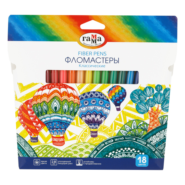 Фломастеры Гамма "Классические", 18цв., смываемые, картон. упак., европодвес 130822_18 356544 - МСК «Форвард»