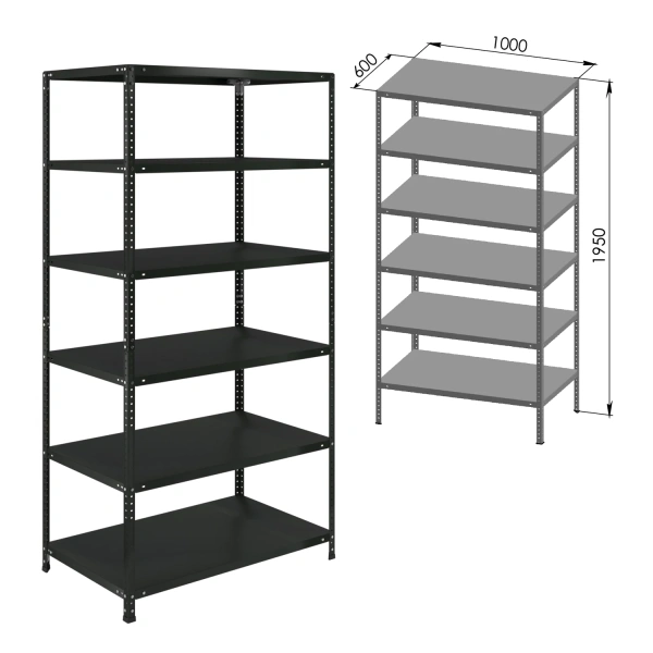 Стеллаж металлический BRABIX ГРАФИТ MS KD-195/60-6, лофт, (в1950*ш1000*г600мм), 6 полок, 291274 S240